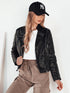 Kurze Damen Lederjacke mit Stehkragen Zippern & Schnallen